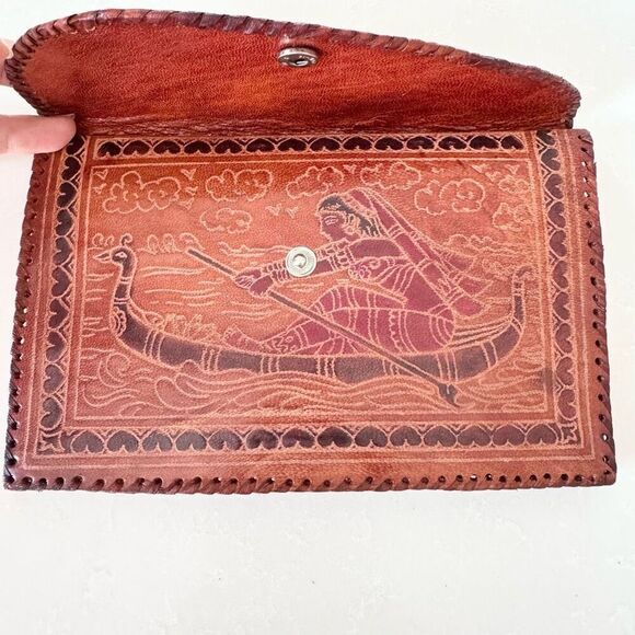 Vintage Indian Leather Handmade Clutch Coin Purse - Picture 3 of 6
